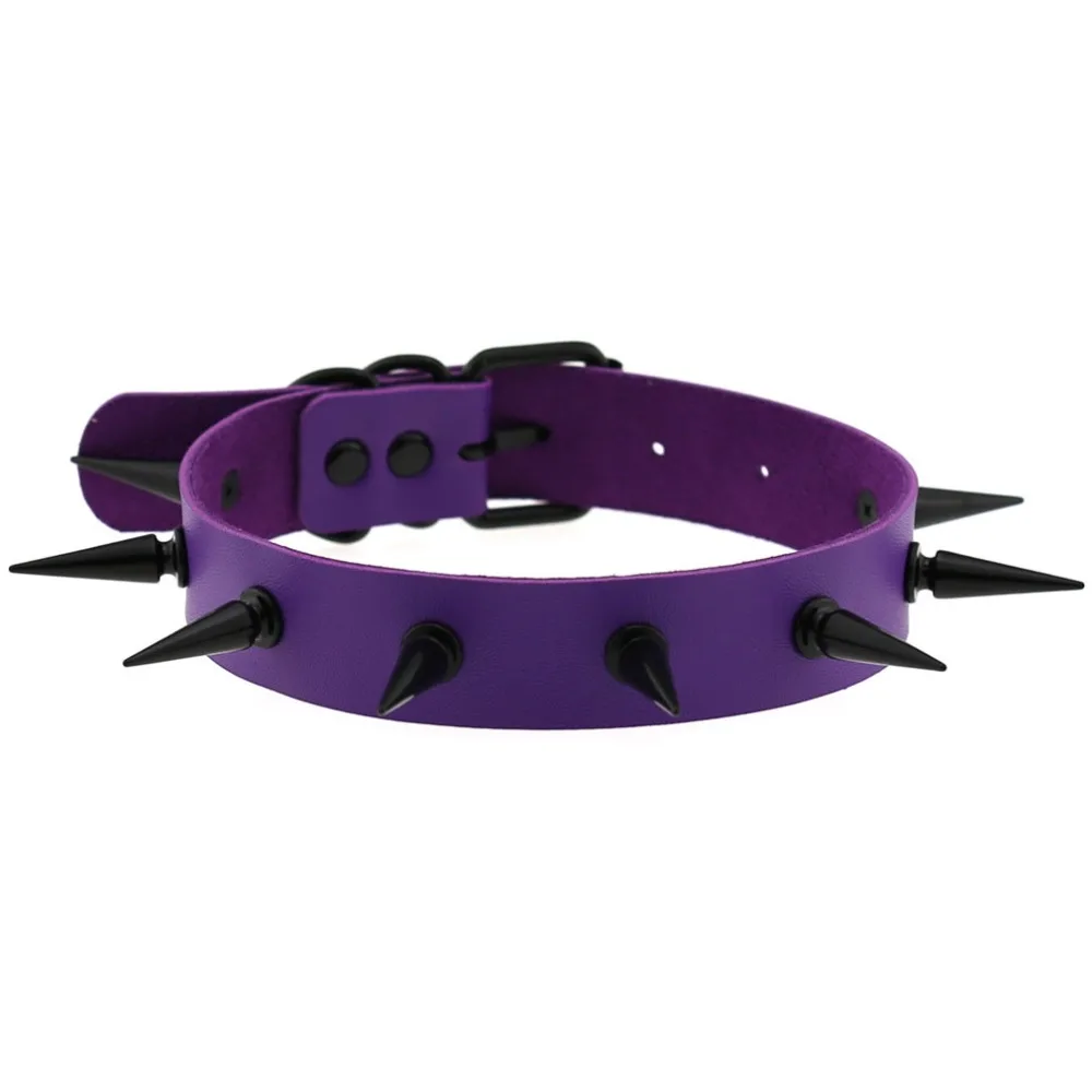 Emo Purple Goth Punk Leather Choker Necklaces Women Men Harajuku Black Rivet Metal Chian Necklace Halloween Cosplay Y2K Jewelry