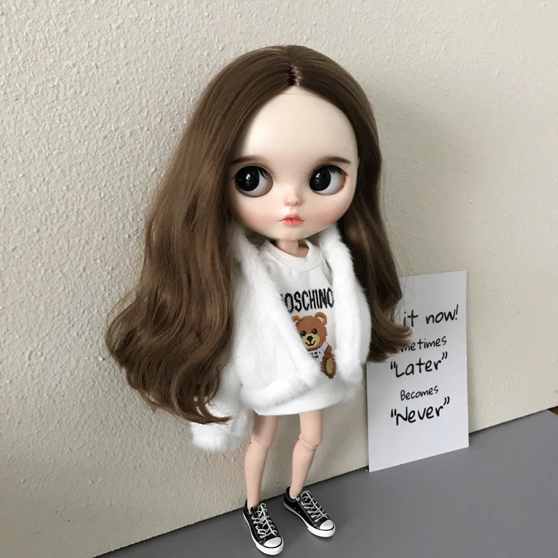 Outfits for Blythe Doll Clothes Soft Fur Coat with Hat Suit for Blyth, Licca, OB23, ob24, Azone, 19 Joint Body Dolls