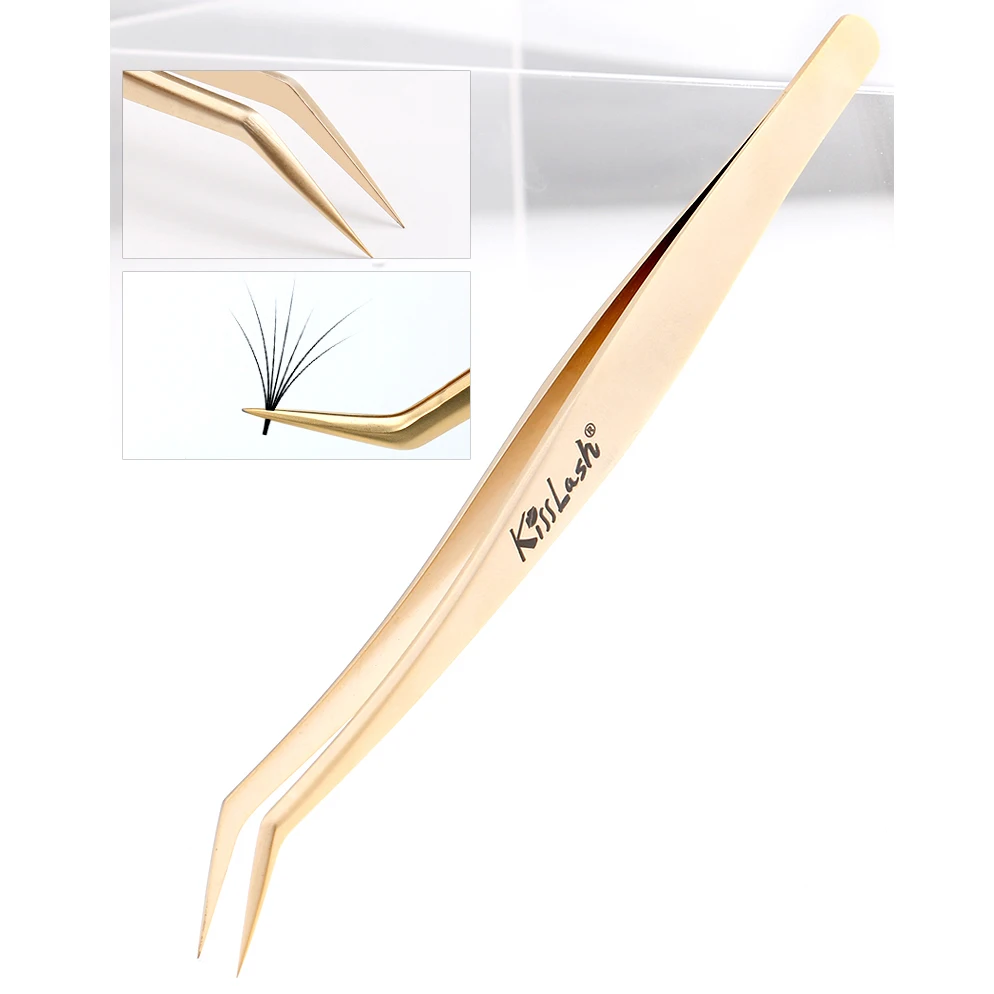 Golden eyelashes tweezers Super Precision Premium Stainless  steel Eyebrow Tweezer for Eyelashes Extension Eye Makeup Tools