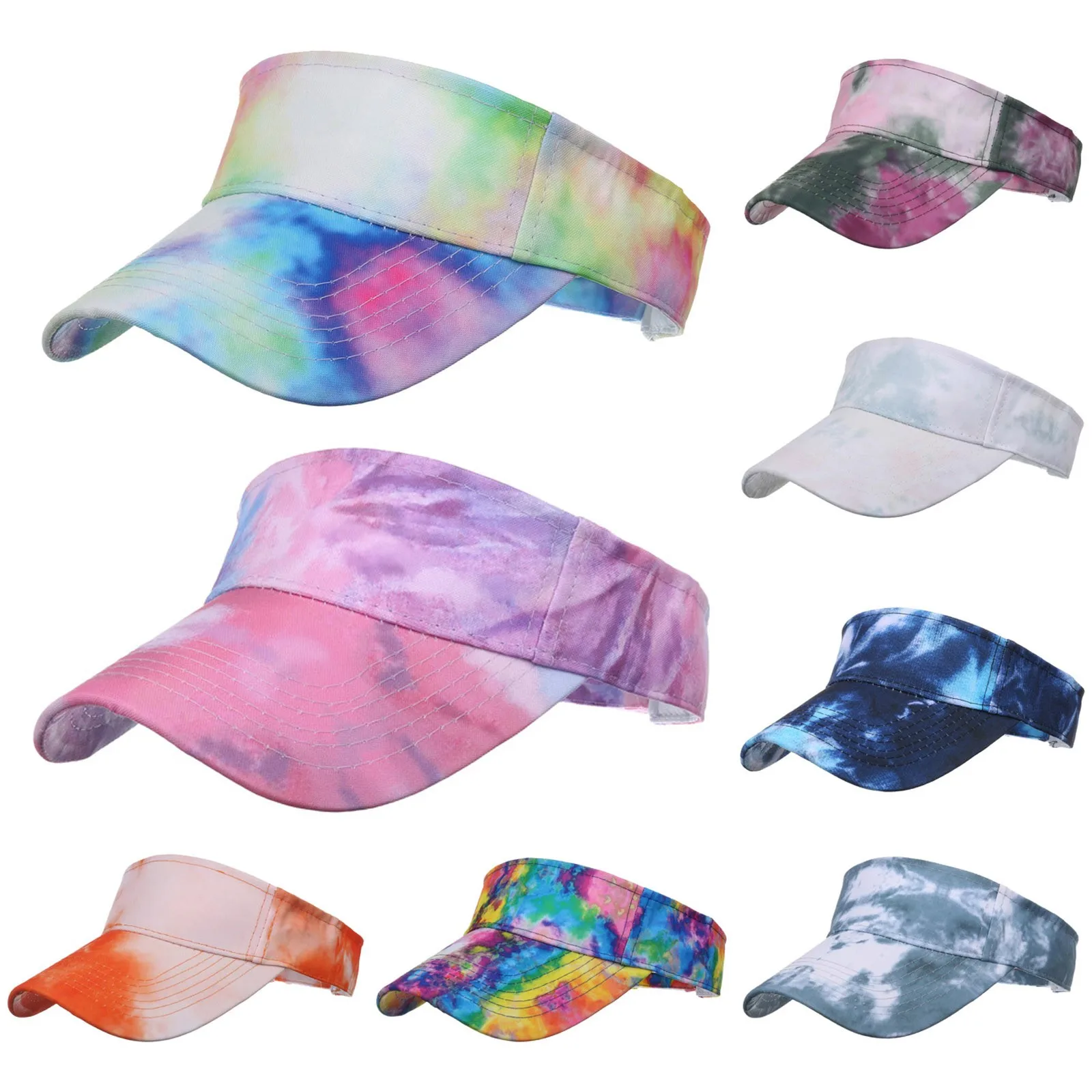 Tie Dye Visor Hat Summer Women\'s Golf Sun Hat Baseball Caps Adjustable Size Beanies Beach Breathale Empty Top Cap Sports Cap