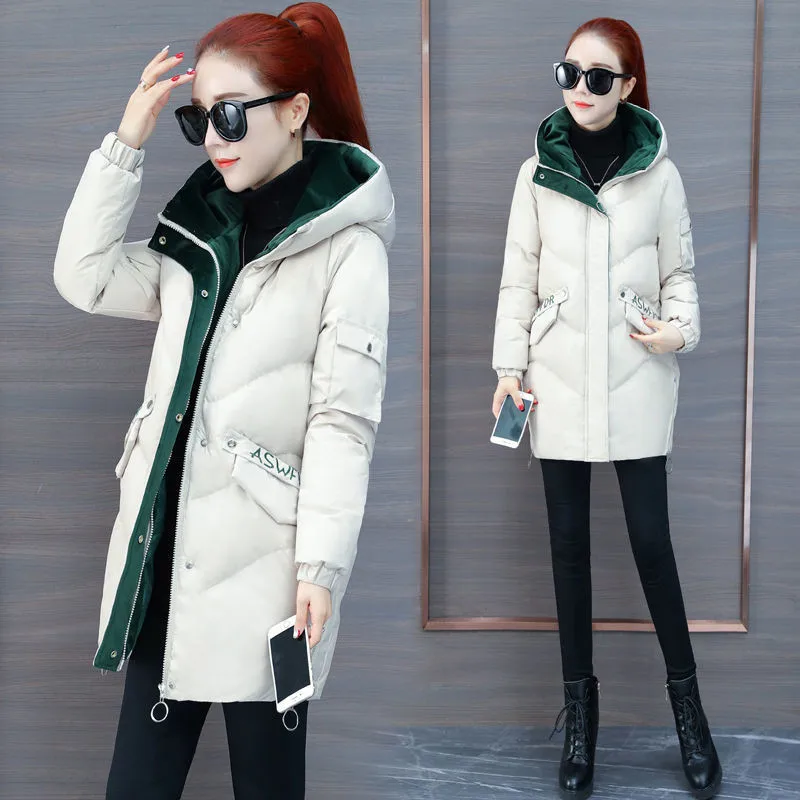 

Cotton-Padded Jackets Women's Mid-Length 2023 Winter New Jacket Loose Hooded Warm Cotton Padded Coat Female Overwear Tops Lady