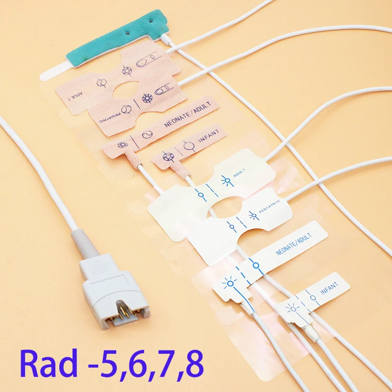 Compatible with Maisimo Rad-6,7,8 ranbow tech disposable Spo2 sensor cable for adult/pediatric/Infant/Neonate,20pcs spo2 probe.