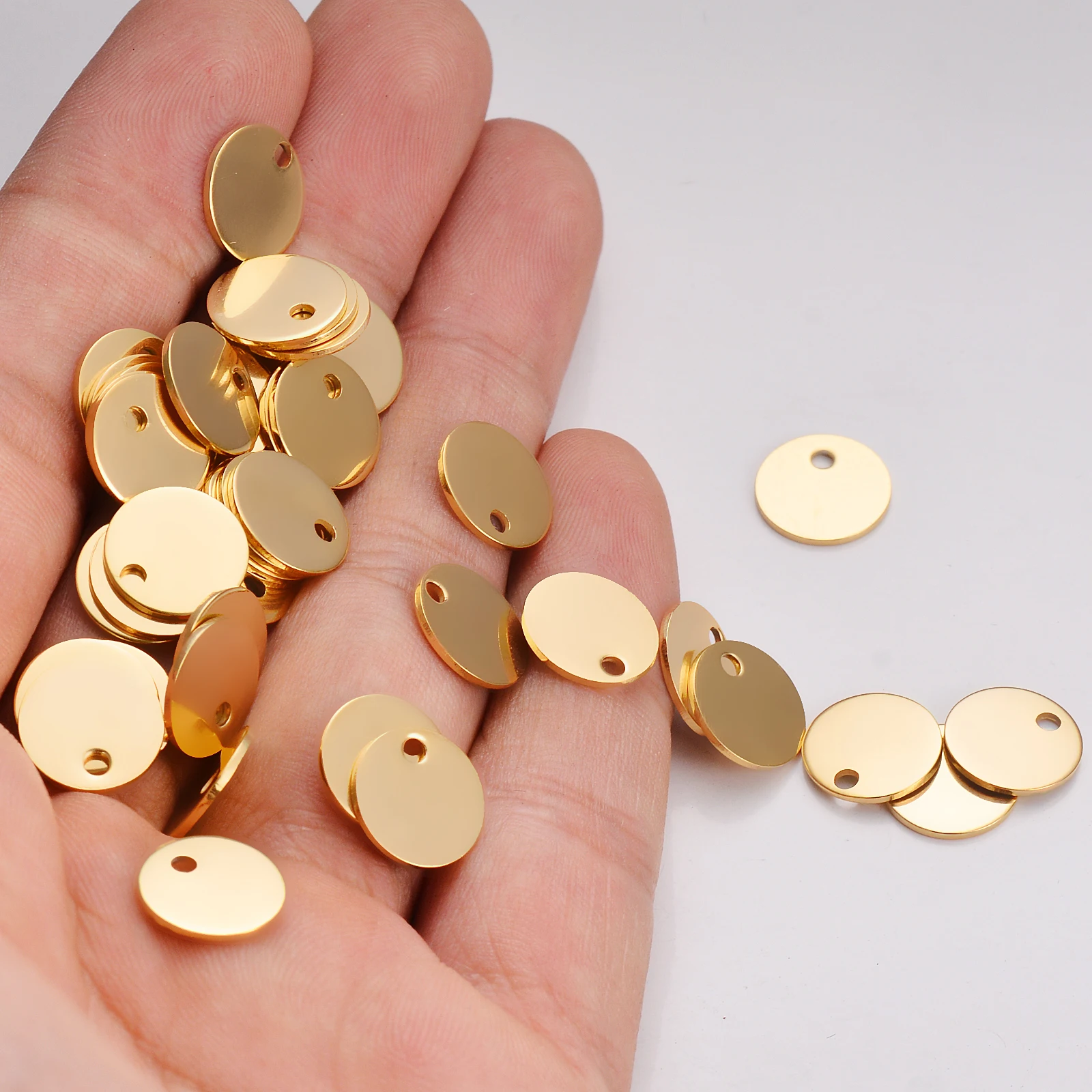 8mm,10mm,12mm of 50pcs Silver & Gold Tone Stainless Steel Blank Stamping Tags ID Dog Tag for Logos Not Turn Off Color