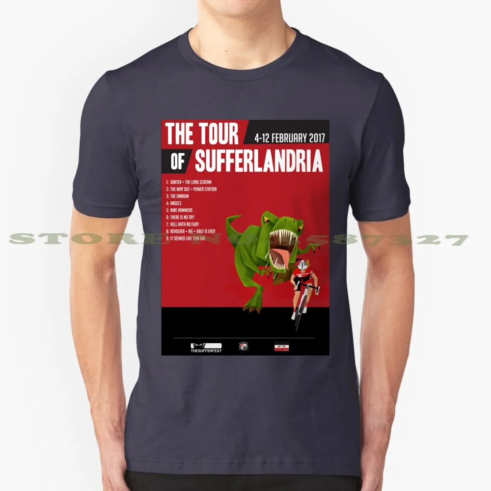 Official Tour Of Sufferlandria 2017 Poster - Female Rider 100% Cotton T-Shirt Cycling The Sufferfest Tour Of Sufferlandria