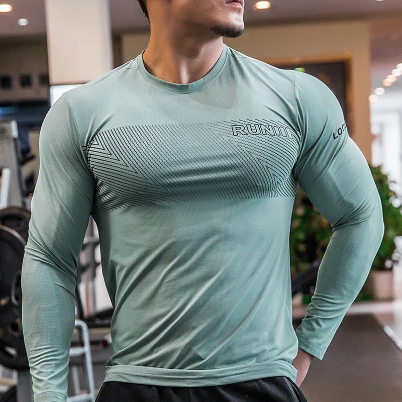 Spandex elastic breathable Running Shirt Long Sleeve Gym Shirt Men Sportswear Dry Fit Shirts For Bodybuilding Men Fitness Sport
