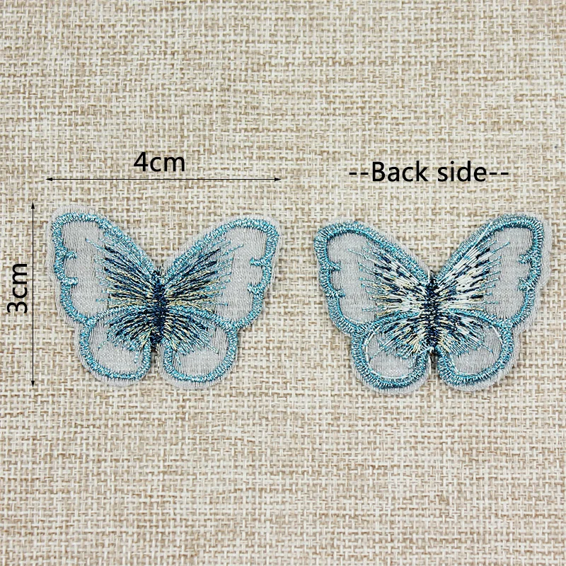 40Pcs 3*4cm Embroidered Mesh Gauze Butterfly Appliques For Headwear Hairpin Crafts Decor Ornament Patches Clothing Accessories