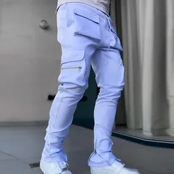 Summer Men's Jogging Sports Pants Multi-Pocket Sweatpants Running Trousers Men's Casual Joggers Cargo Reflective Hip Pop Pants