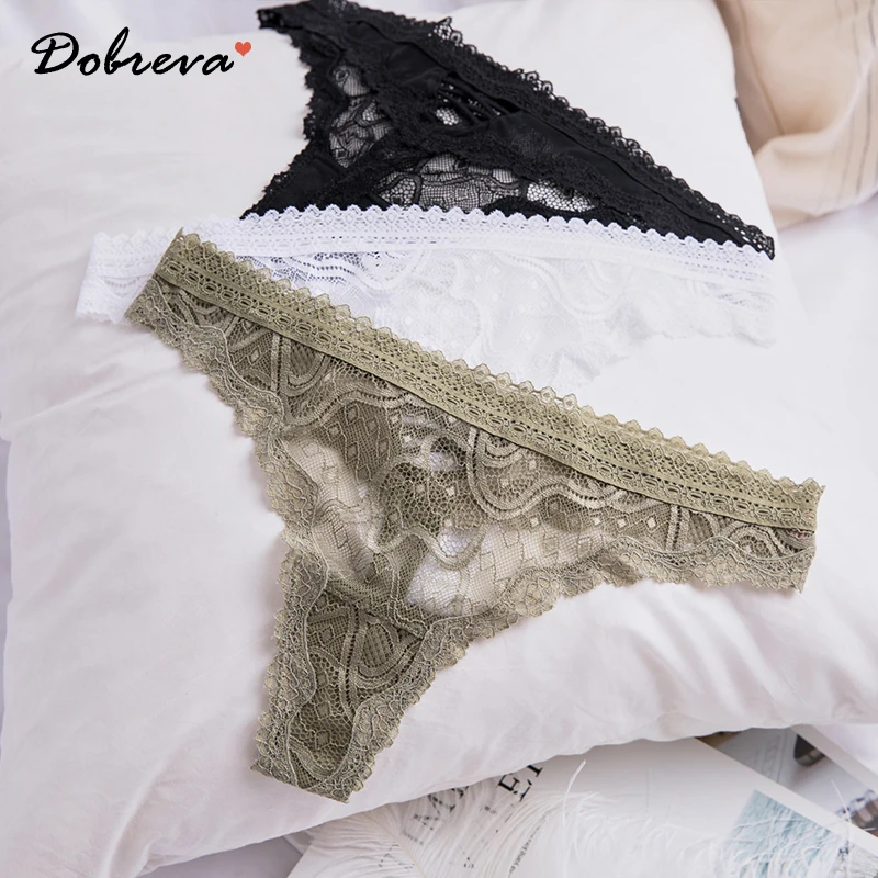 

DOBREVA Women's Lace See Through Cheeky Thong Sexy Panties