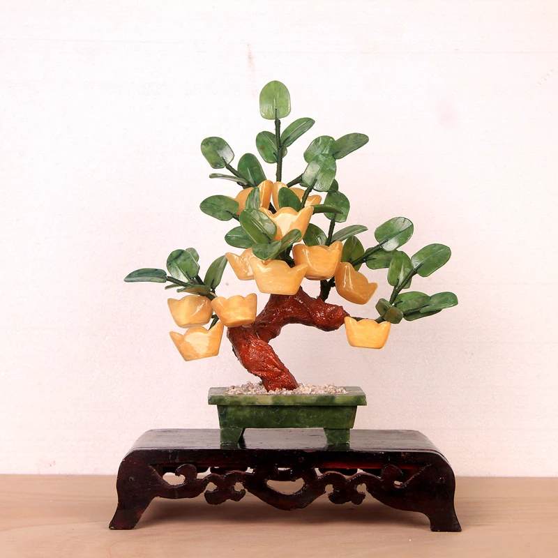 Jade fortune tree ornaments money tree bonsai decorations living room TV cabinet study jade Yuanbao indoor potted plants