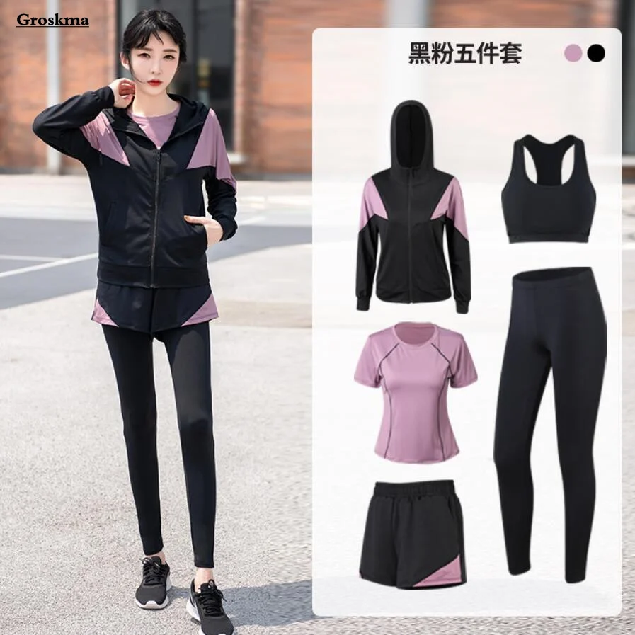 Workout Sports Running Suits Women Yoga Fitness Gym Clothing Set Training Coats+T Shirt+Bra+Shorts+Pants Ropa Mujer