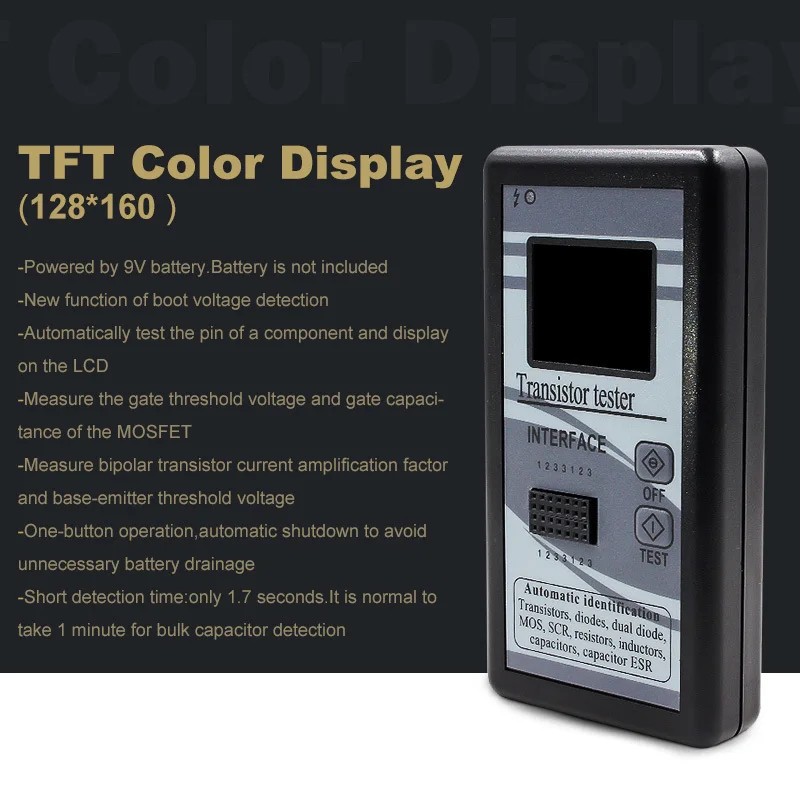 Multi-purpose Transistor Tester 128*160 Diode Thyristor Capacitance Resistor Inductance Mosfet ESR LCR Meter TFT Color Display