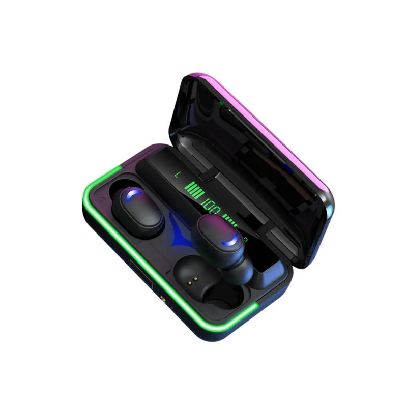 Gaming Wireless Earbuds Headset Mini Bluetooth Earphones Hands-free Mic Cell Phone Headphones w 1200mAh Power Bank Charging Box