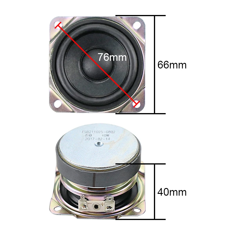 ลำโพงเต็มช่วง Ghxamp 2.5นิ้ว66มม. 2ตัว8ohm 10W DIY อ่างกระดาษขอบยางสำหรับเครื่องเสียง