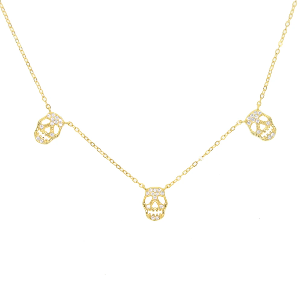 2019 skull style 925 silver Women pendant Silver skull necklace full cz headphones punk necklace jewelry Clothing Accessories