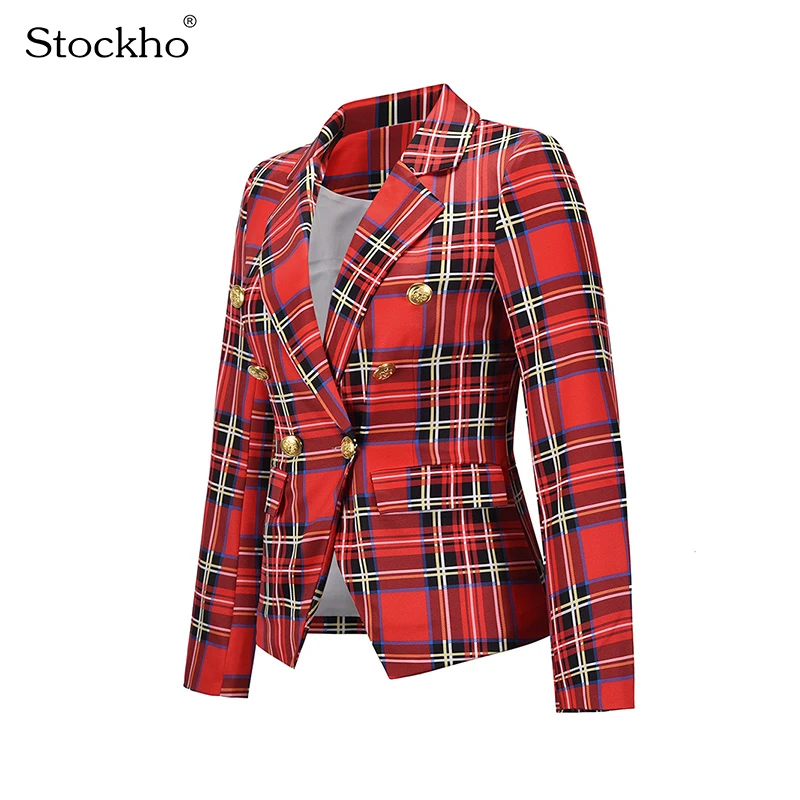 Women's Spring and Autumn Suit Jacket Fashion Plaid Short Small Suit Jacket Women's Double-Breasted One-Piece Suit Plaid Coat