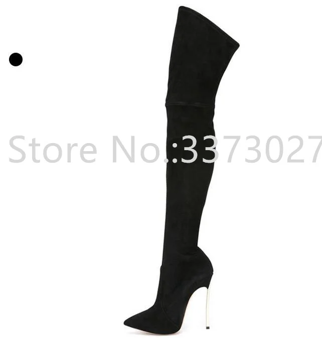 Brown Suede Metal Heel Woman Long Boots Sexy Nude Color Thin Legs Thigh High Boots Lady Sexy Party Shoes Dropship Knee Boots