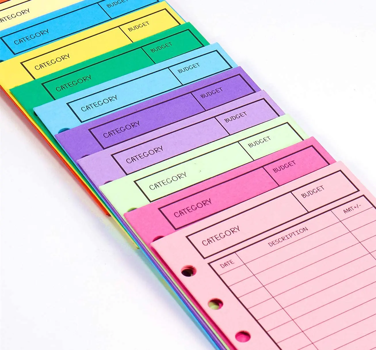 New!! 12 Pcs Budget Envelopes, Cardstock Cash Envelope System for Money Saving, Assorted Colors, Vertical Layout & Holepunched