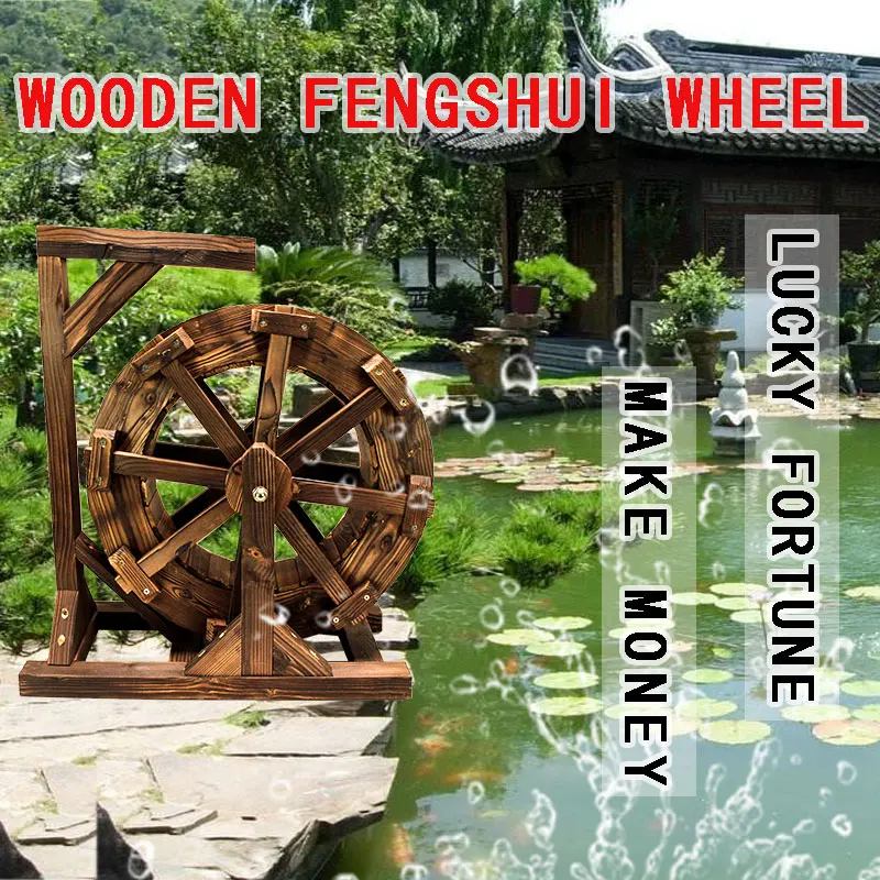 Outdoor watermill Fengshui wheel Flowing water Carbonized wood courtyard landscape Water windmill Real small waterwheel