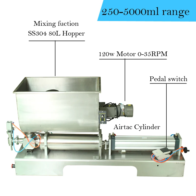 

Fully pneumatic piston fillig machine U style mixing filler for food safe processing sterilize jam sauce botting equipment ss304