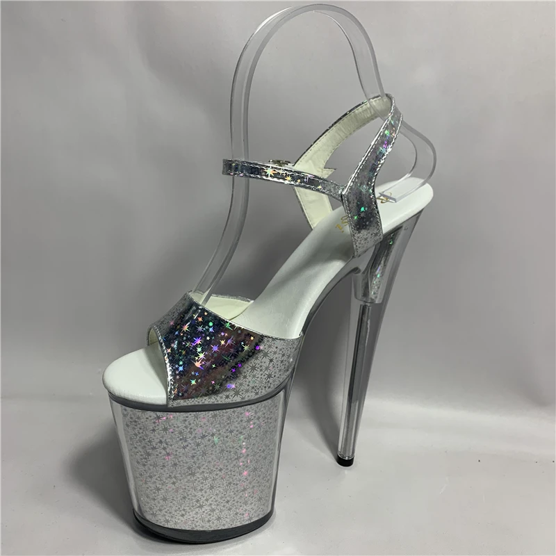Rncksi 20cm shoes with shining stars, high heels for pole dancers to practice dancing, shoes for performance dresses.