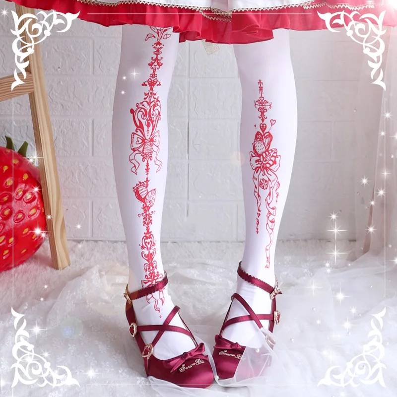 

Japanese kawaii girl daily sweet lolita stockings cute printing student gothic lolita knee socks loli cosplay fashion stocking