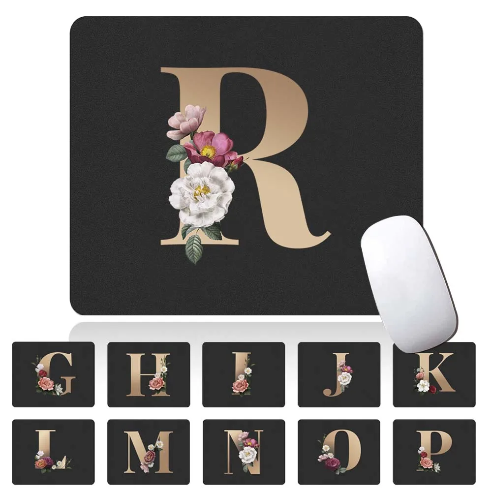 Golden Initial Name Pattern Mouse Pad Student Computer Mouse Mat PU Leather Waterproof Notebook Pad Office Pad Tablet Mat