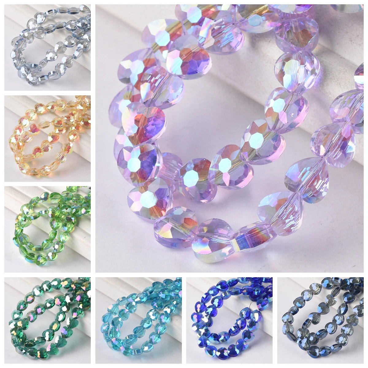 20pcs 8mm 10mm Shiny Colorful Heart Faceted Crystal Glass Loose Craft Beads for Jewelry Making DIY Crafts Findings