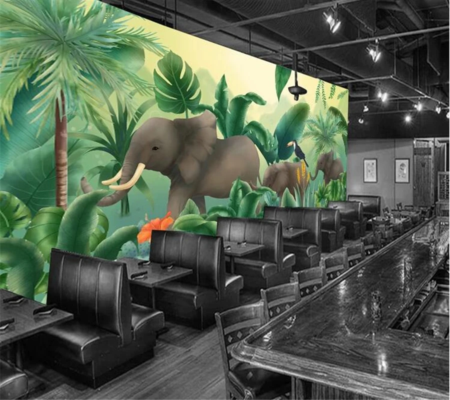 

mural papel de parede para quarto Custom wallpaper Nordic tropical plant coconut tree animal elephant landscape TV backgroun