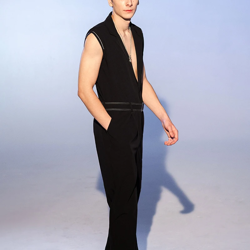 New European and American jumpsuit jumpsuit straight leg loose sleeveless men\'s trousers suit oversize overalls