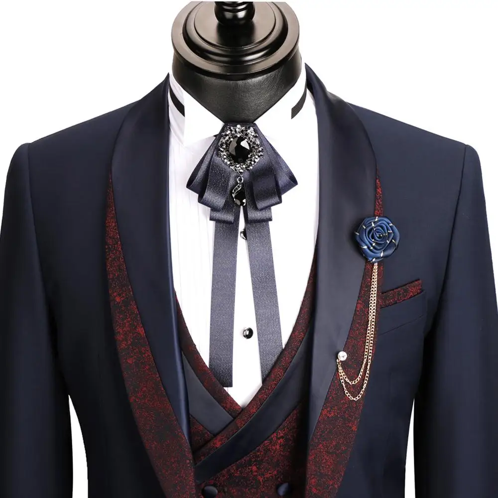 Formele Bruiloft Mannen Past Een Knop Drie Stukken Shawl Revers Gold Mens Custom Made Designer Bruiloft Smoking (Jas + jas + Broek)