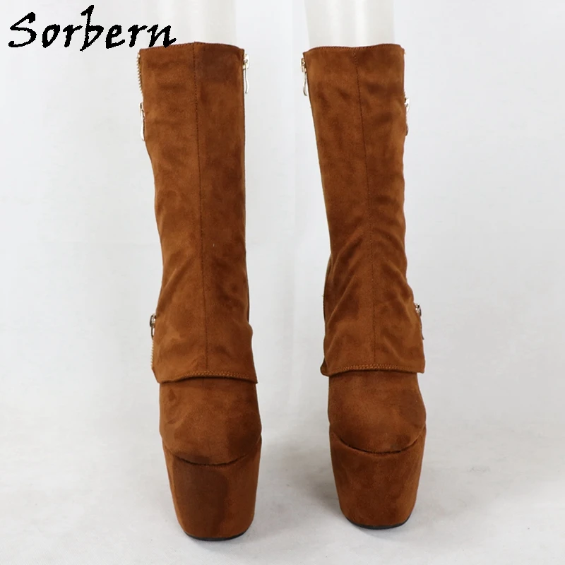 Sorbern 18Cm buty na koturnie buty kostki na wysokim obcasie niestandardowy zamek dekoracji platformy okrągłe Toe odwróć wał Unisex botki