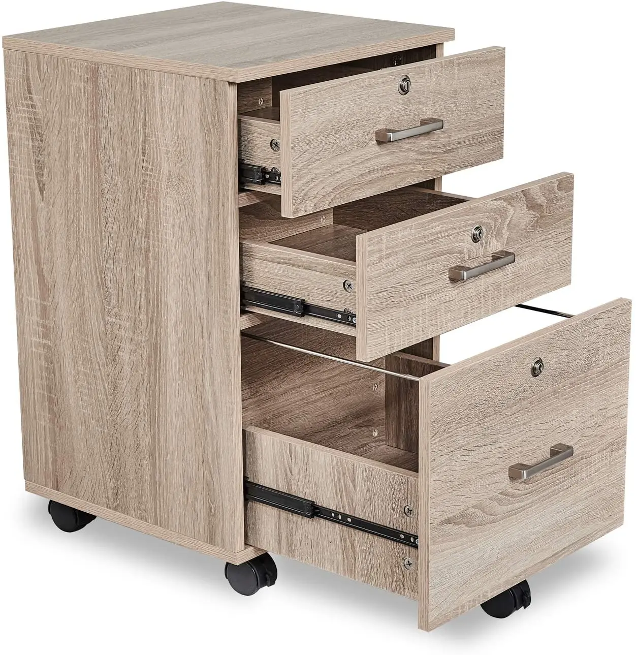 FCH 3-Drawer Rolling Wood File Cabinet with Lock, Oak File cabinets