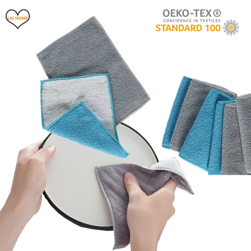 3PCS Kitchen towel natural bamboo fiber + microfiber double-sided dish cloth Eco-friendly cleaning wipes Swedish rag dishcloth