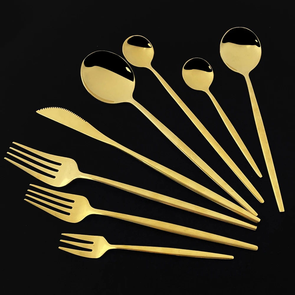 Gold Western Dinnerware Tableware Dessert Knife Fork Coffee Spoon Teaspoon Steel Cutlery Set Stainless Steel Home Dinner Set