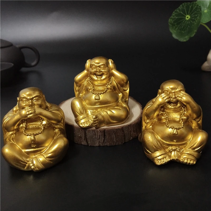 Gold Laughing Buddha Statue Chinese Feng Shui Maitreya Buddha Sculpture Figurines Ornaments For Home Garden Decoration Statues