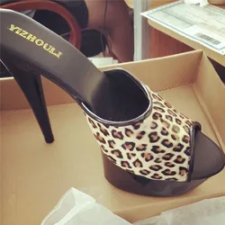 Women's sandals, waterproof platform 15 cm high platform, leopard print nightclub shoes, fashion banquet show slippers