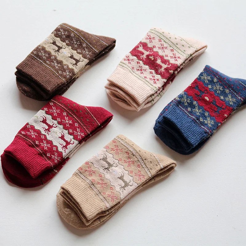 10pairs/Lot Women socks Winter Warm Lady Socks Christmas Golden Deer Wool Socks thicken Socks