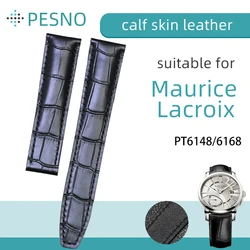 Pesno 20mm Black Genuine Calf Skin Leather Watch Band Men Watch Accessories Strap Suitable  for Maurice Lacroix PT6148 PT6168