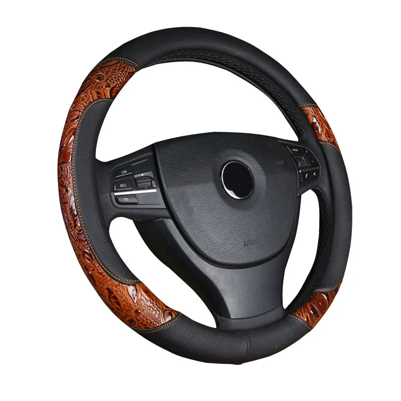 Pokrowiec na kierownicę samochodu wyścigi wióry drewniane rzeźba 35/36/37/38/39/40cm skóra dla BMW/Honda/AUDI/Ford/Toyota/volkswagen — zdjęcie 4