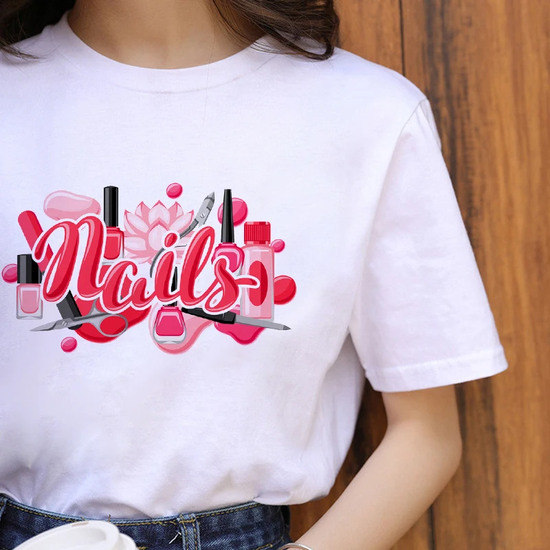 Nail Polish Luxury Kawaii Graphic T Shirt Women Tops O-Neck White Tees Funny Girls Tshirt 2022 Summer Fashion Casual T-Shirt