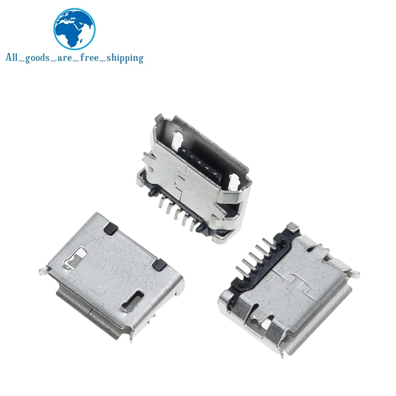 10pcs Micro USB 5pin no side Ox horn female usb socket Flat mouth four legs socket mini usb connector