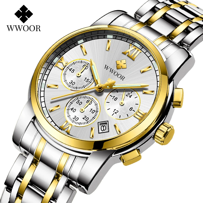 

WWOOR Men Watch Quartz Movment Luminous Chronograph Date Waterproof Fashion Casual Analog Wristwatch relogio masculino