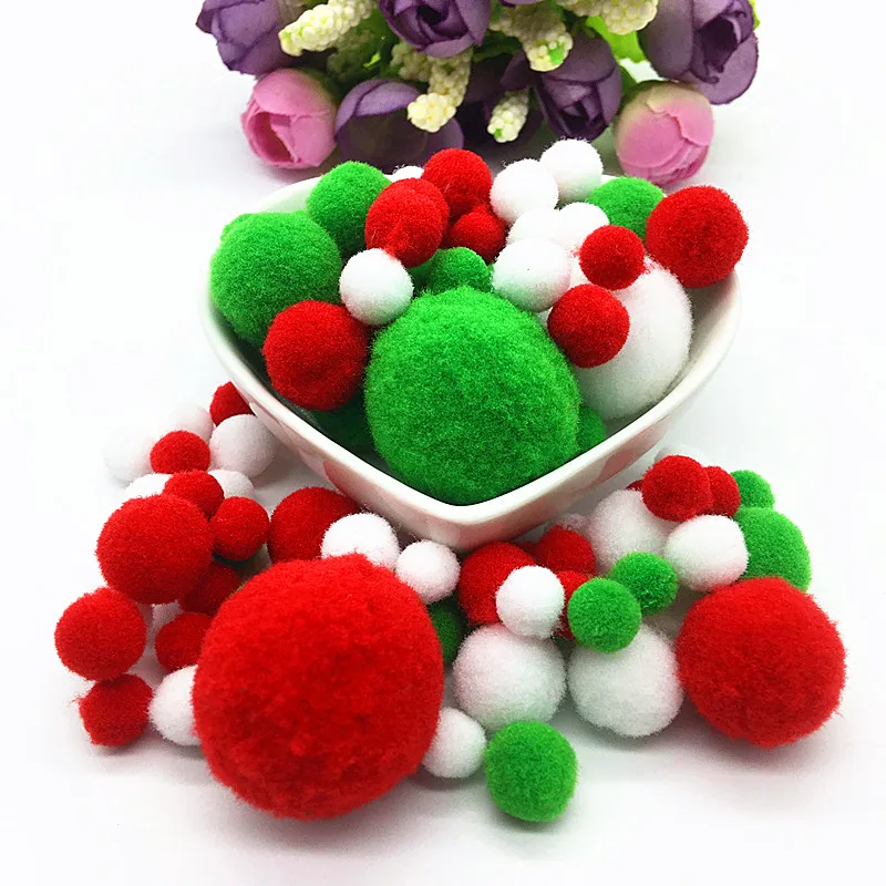 White Green Red Pompom Fur Balls DIY Soft Pom Poms Craft Pompones Christmas Ball Ornaments Glue on Cloth Accessories 8mm To 30mm