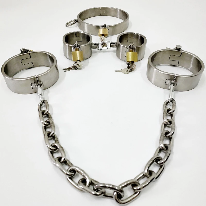 Metal BDSM Locks Neck Collar Hand Ankle Cuffs Adult Games Slave Restraints Adult Toys Sex Game for Couples Feet Fetish Handcuffs