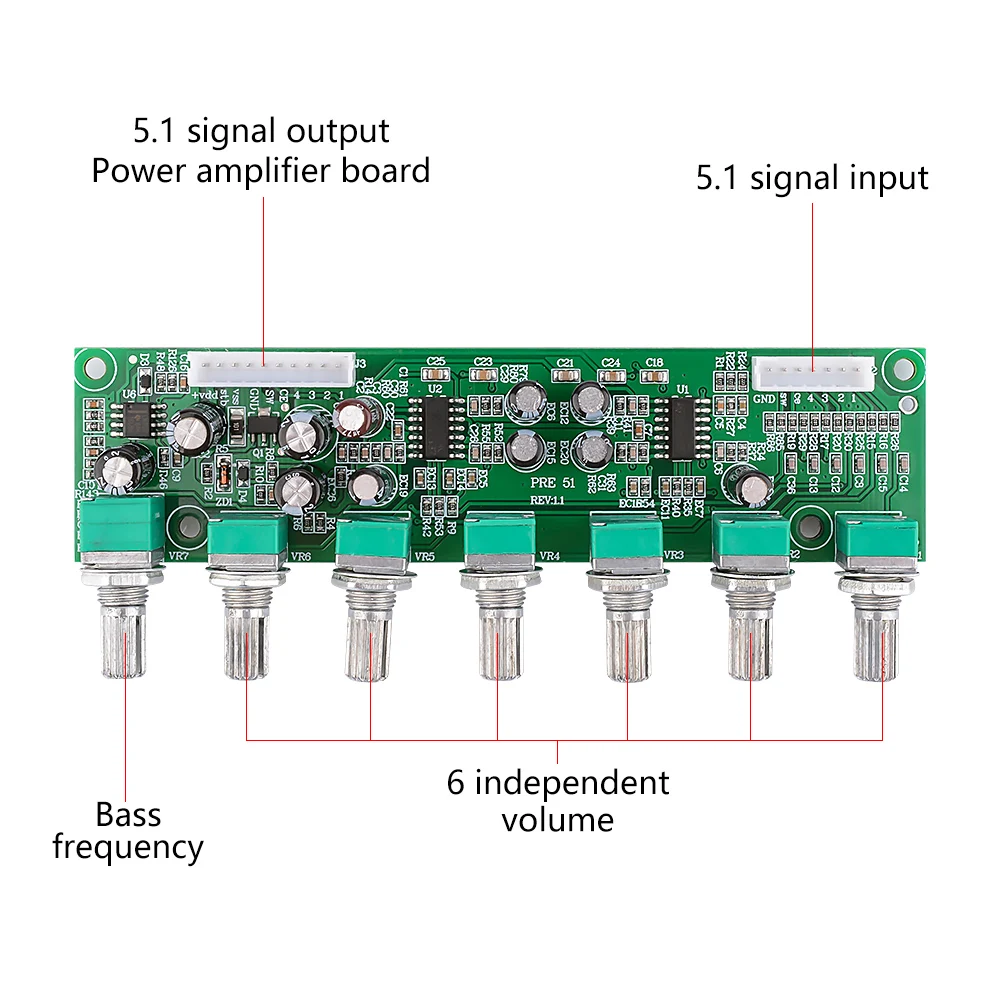 AIYIMA 5.1 Home Theater Preamplifier Tone Board 6 Channel Independent Tone Control Bass Frequency Adjustment Auto Mute DC15-35V