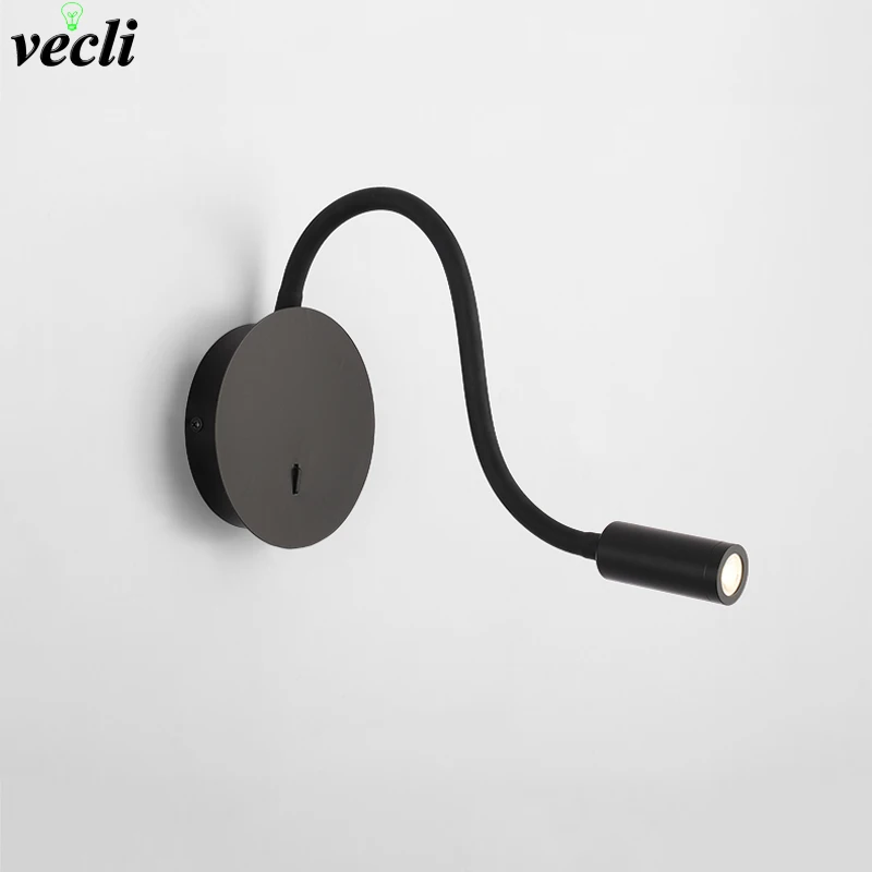 3W LED Hoses Wall Lamp Modern Home Hotel Bedside Reading Lamp With Switch Black White Wall Light Indoor Led Lighting