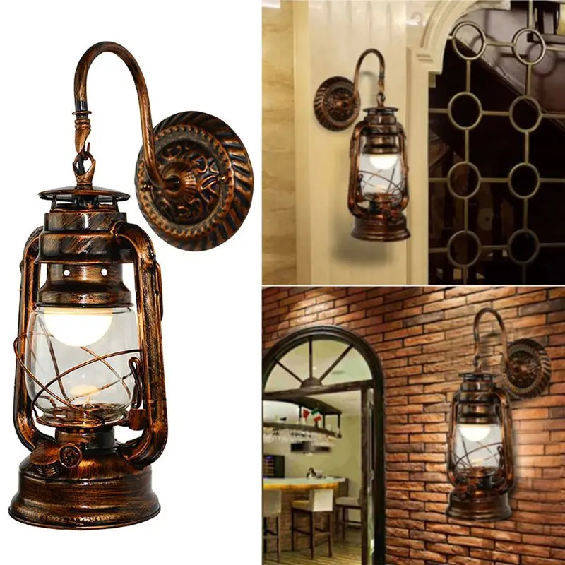 New Drop Ship Vintage LED Wall Lamp Retro Kerosene Wall Light Barn Lantern European Rustic Antique Style