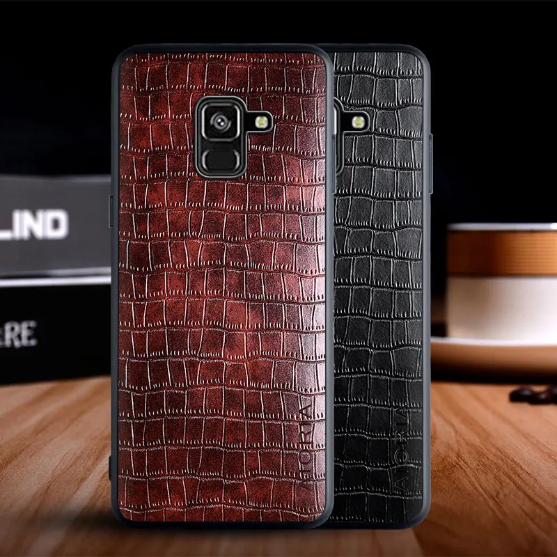 Case for Samsung galaxy A8 Plus 2018 funda luxury crocodile pattern leather soft TPU hard phone cover for A530 A730 case capa