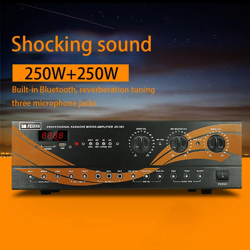 

Card package pre-amplifier High Power Home Amplifier Karaoke Bluetooth Amplifier Professional KTV Amplifier HIFI AV-381