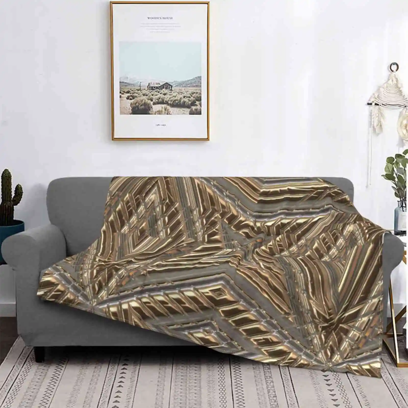 Luxury Golden Ornamental Engravings New Selling Custom Print Flannel Soft Blanket Precious Pattern Surface Gold Texture